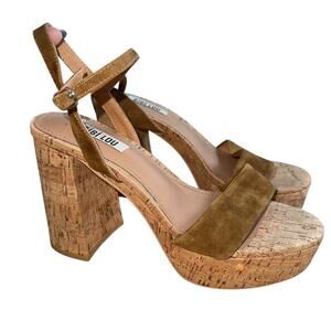Bibi Lou Women's Brown Suede & Cork Strappy Platform Heel Sandals EU37/ US7 NWOT